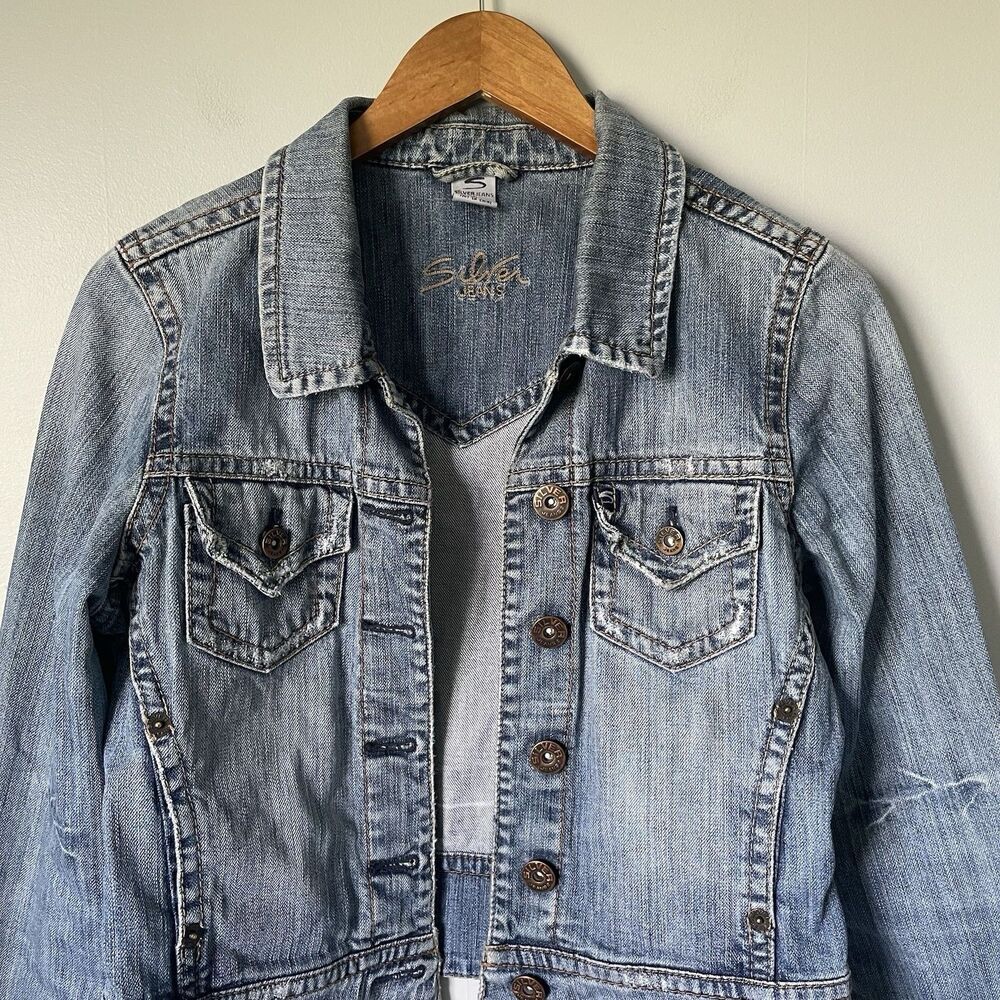 Vintage Silver Jeans Denim Jacket Coat y2k 2000's Blue Cotton Women's Small - Picture 5 of 7